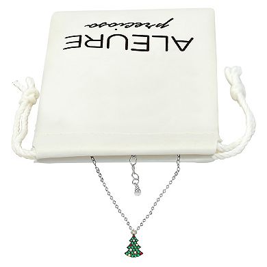 Aleure Precioso Sterling Silver Cubic Zirconia Christmas Tree Pendant Necklace