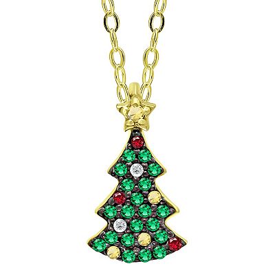 Aleure Precioso Sterling Silver Cubic Zirconia Christmas Tree Pendant Necklace