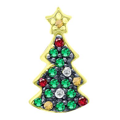 Aleure Precioso Sterling Silver Cubic Zirconia Christmas Tree Stud Earrings