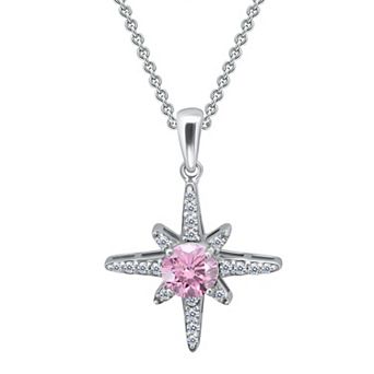 Aleure Precioso Sterling Silver Clear & Pink Cubic Zirconia Star Pendant Necklace