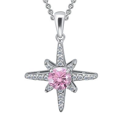 Aleure Precioso Sterling Silver Clear & Pink Cubic Zirconia Star Pendant Necklace
