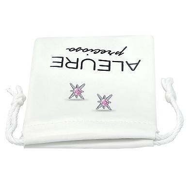 Aleure Precioso Sterling Silver Clear & Pink Cubic Zirconia Star Stud Earrings