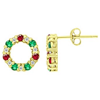 Aleure Precioso Sterling Silver Cubic Zirconia Circle Stud Earrings