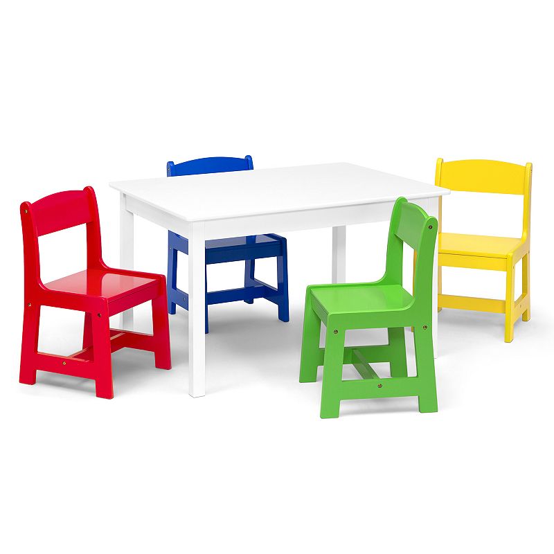 Delta Children MySize Kids' Table with 4 Chairs - Greenguard Gold Certified - Bianca White/Primary - 5ct