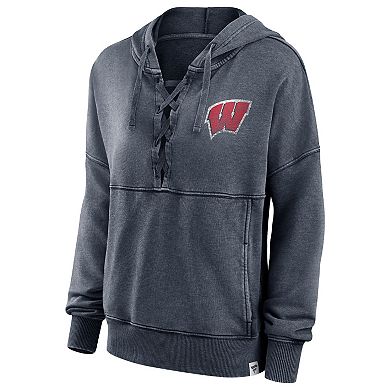 Women's Fanatics Branded Heathered Charcoal Wisconsin Badgers Overall Speed Lace-Up Pullover Hoodie