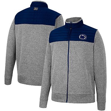 Men's Colosseum Gray/Navy Penn State Nittany Lions Putter Herringbone Full-Zip Jacket