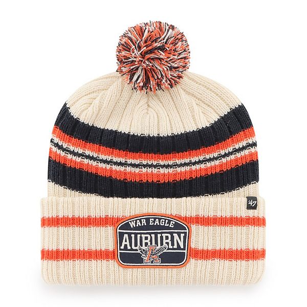 Men's '47 Natural Auburn Tigers Hone Patch Cuffed Knit Hat with Pom