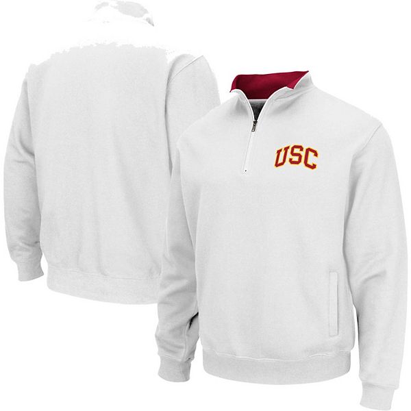 Men s Colosseum White USC Trojans Tortugas Quarter Zip Sweatshirt