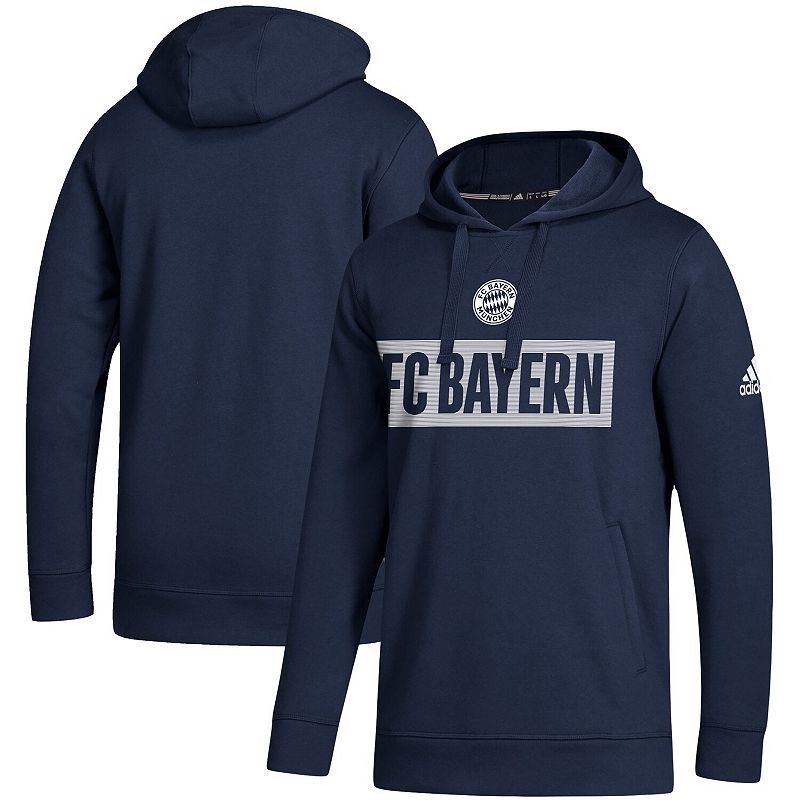 Mens adidas Navy Bayern Munich Box Pullover Hoodie, Size: Small, Blue