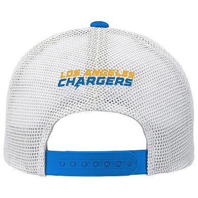 Youth Powder Blue/White Los Angeles Chargers Core Lockup Trucker Snapback Hat
