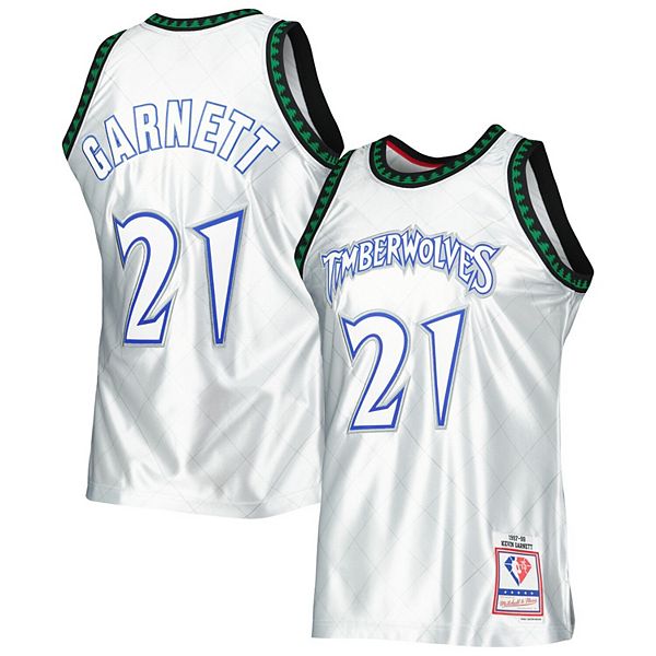 Men s Mitchell Ness Kevin Garnett Platinum Minnesota Timberwolves 1997 98 Hardwood Classics 75th Anniversary Swingman Jersey