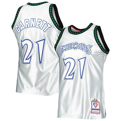 Men's Mitchell & Ness Kevin Garnett Platinum Minnesota Timberwolves 1997/98 Hardwood Classics 75th Anniversary Swingman Jersey