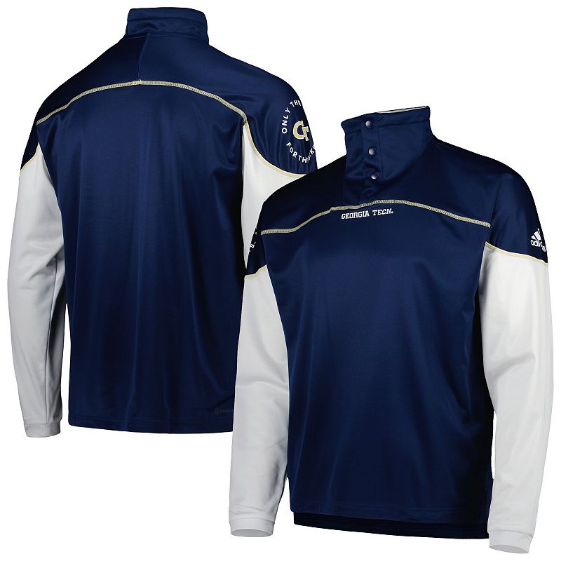 Mens adidas Navy Georgia Tech Yellow Jackets Knit Quarter-Snap Jacket, Siz