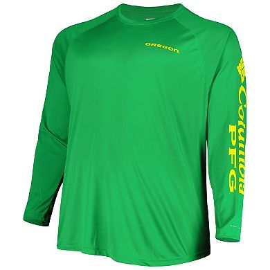 Men's Columbia Green Oregon Ducks Big & Tall Terminal Tackle Team Raglan Omni-Shade Long Sleeve T-Shirt
