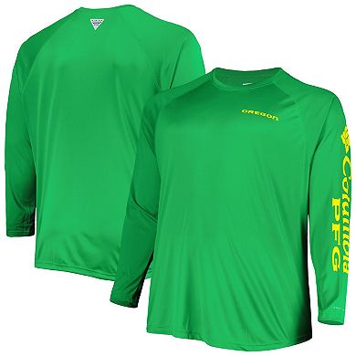 Men's Columbia Green Oregon Ducks Big & Tall Terminal Tackle Team Raglan Omni-Shade Long Sleeve T-Shirt
