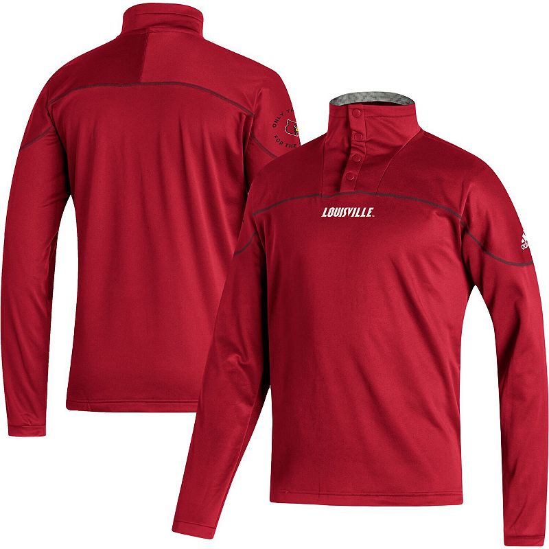 Mens adidas Red Louisville Cardinals Team Knit Quarter-Snap Jacket, Size: 