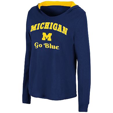 Women's Colosseum Navy Michigan Wolverines Catalina Hoodie Long Sleeve T-Shirt