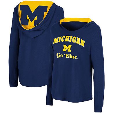 Women's Colosseum Navy Michigan Wolverines Catalina Hoodie Long Sleeve T-Shirt