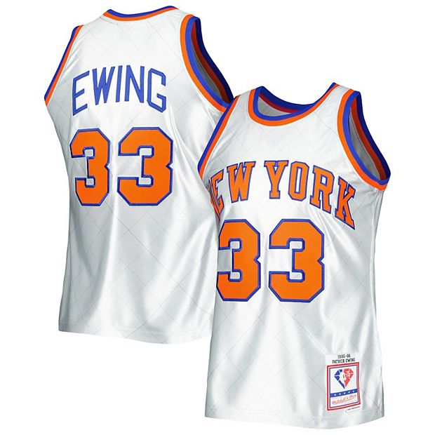 Men's Mitchell & Ness Patrick Ewing Platinum New York Knicks 1985-86  Hardwood Classics 75th Anniversary Swingman Jersey