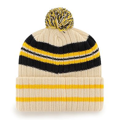 Men's '47 Natural Iowa Hawkeyes Hone Patch Cuffed Knit Hat with Pom