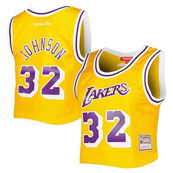Women's Mitchell & Ness Magic Johnson Gold Los Angeles Lakers 1984 Hardwood Classics Crop Player Tank Top