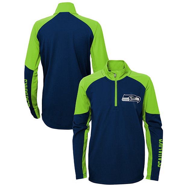 Youth College Navy/Neon Green Seattle Seahawks Audible Quarter-Zip Jacket