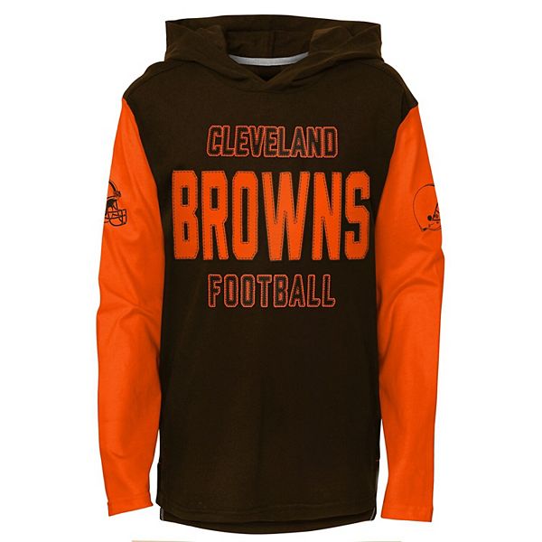 Youth Brown Cleveland Browns Heritage Long Sleeve Hoodie T-Shirt