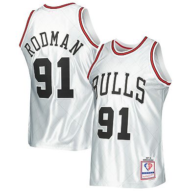 Men's Mitchell & Ness Dennis Rodman Platinum Chicago Bulls 1997-98 Hardwood Classics 75th Anniversary Swingman Jersey