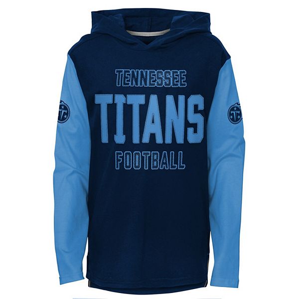 Youth Navy Tennessee Titans Heritage Long Sleeve Hoodie T-Shirt