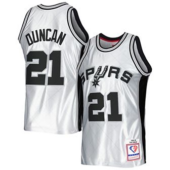 Men's Mitchell & Ness Tim Duncan Platinum San Antonio Spurs 1998-99 Hardwood Classics 75th Anniversary Swingman Jersey