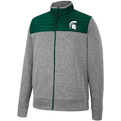 Men's Colosseum Gray/Green Michigan State Spartans Putter Herringbone Full-Zip Jacket