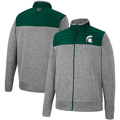 Men's Colosseum Gray/Green Michigan State Spartans Putter Herringbone Full-Zip Jacket