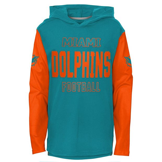 Youth Aqua Miami Dolphins Heritage Long Sleeve Hoodie T-Shirt