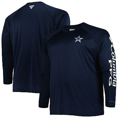 Men's Columbia Navy Dallas Cowboys Big & Tall PFG Terminal Tackle Logo Raglan Omni-Wick Long Sleeve T-Shirt