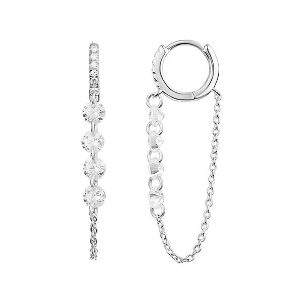 PRIMROSE Sterling Silver Cubic Zirconia Front-Back Chain Drop Earrings - Sterling Silver