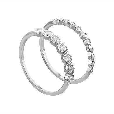 PRIMROSE Two Tone Stackable Cubic Zirconia Band Ring Duo Set
