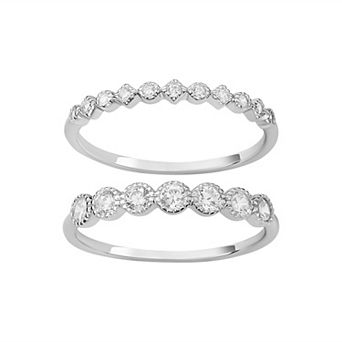 PRIMROSE Two Tone Stackable Cubic Zirconia Band Ring Duo Set