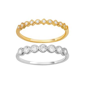 PRIMROSE Two Tone Stackable Cubic Zirconia Band Ring Duo Set