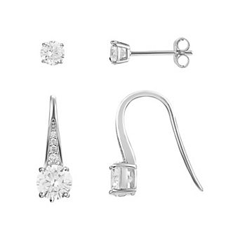 PRIMROSE Sterling Silver Cubic Zirconia Stud & Drop Earring Duo Set