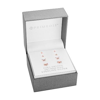 PRIMROSE 4-Pair 18k Rose Gold Plated Cubic Zirconia Dragonfly & Butterfly Stud Earring Set