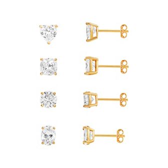 PRIMROSE 4-Pair 18k Gold Plated Cubic Zirconia Stud Earring Set