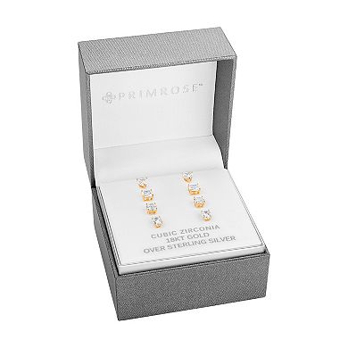 PRIMROSE 4-Pair 18k Gold Plated Cubic Zirconia Stud Earring Set