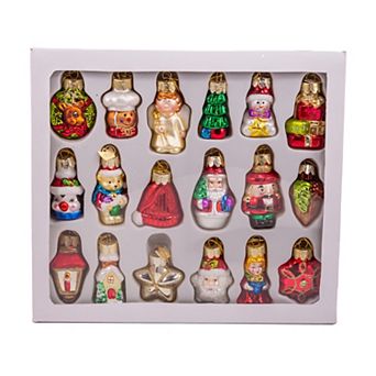 Kurt Adler Mini Christmas Shape Glass Ornaments 18 pc Set