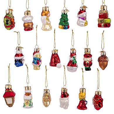 Kurt Adler Mini Christmas Shape Glass Ornaments 18-piece Set