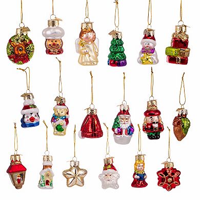 Kurt Adler Mini Christmas Shape Glass Ornaments 18-piece Set
