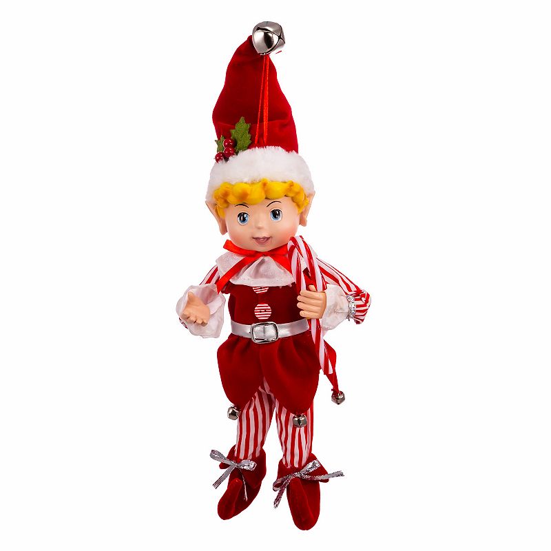 Kurt Adler Peppermint Elf & Candy Cane Christmas Ornament, Multicolor