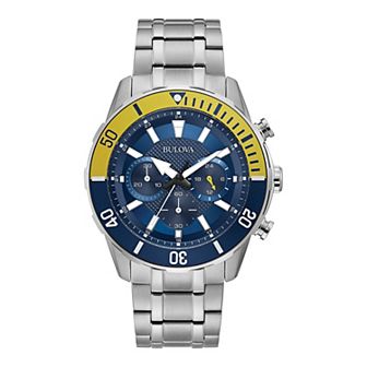 Bulova Men's Stainless Steel Chronograph Watch with Blue Dial - 98A245