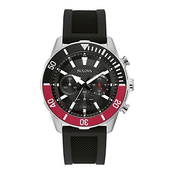 Bulova Men's Black Chronograph Silicone Strap Watch - 98A258