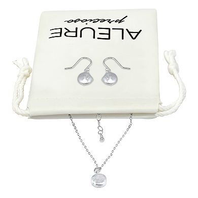 Aleure Precioso terling Silver Freshwater Cultured Pearl Medallions Pendant Necklace & Drop Earrings Set