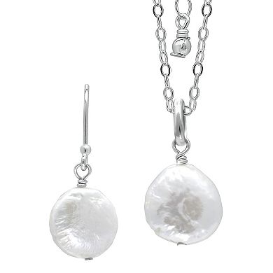 Aleure Precioso terling Silver Freshwater Cultured Pearl Medallions Pendant Necklace & Drop Earrings Set